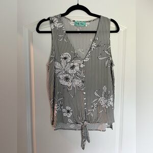 Filly Flair Gray and White Striped Floral Blouse